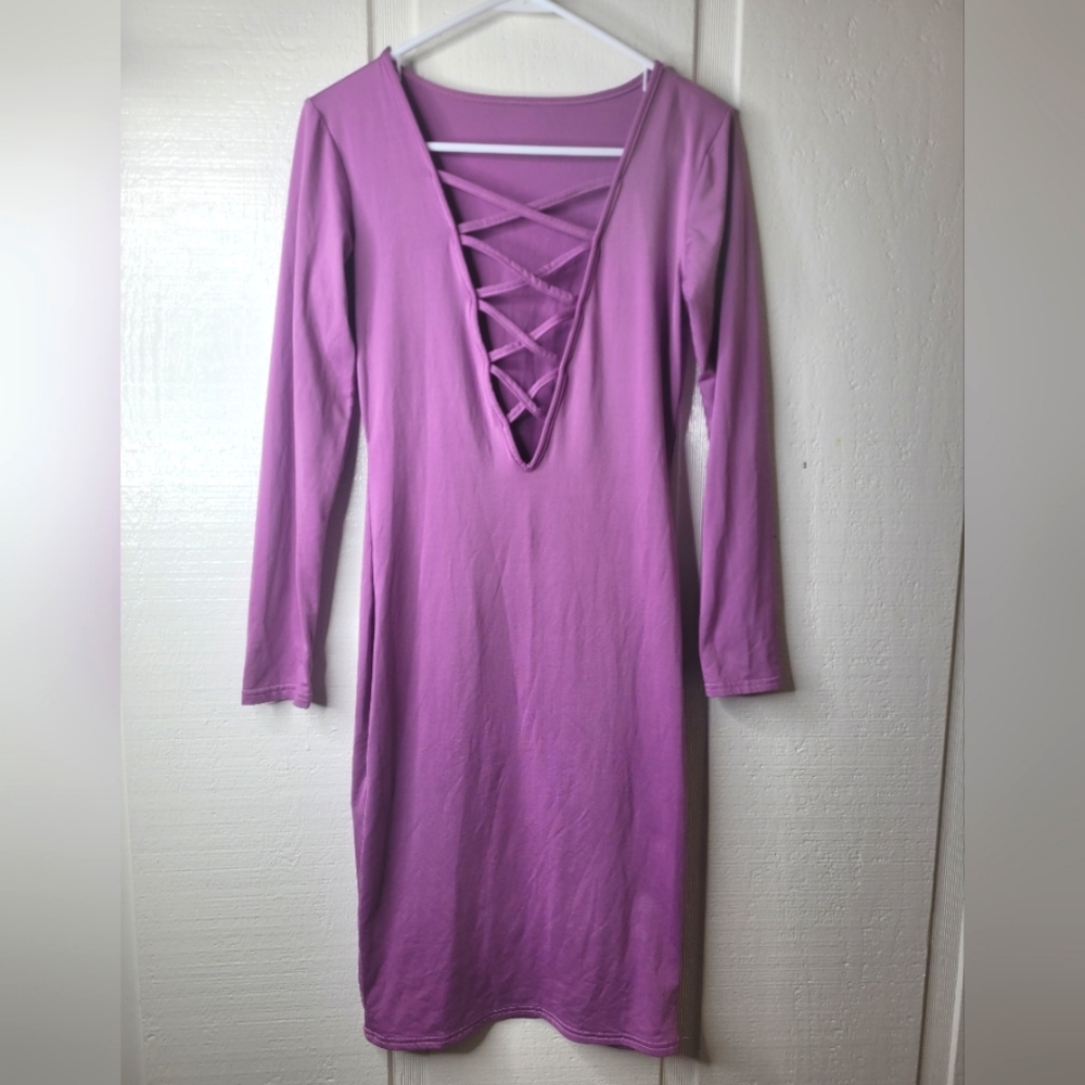 Marysol.Boutique Dress Purple Long Plunge Criss Cross Women's Sz M